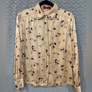 Burberry London Women Luxury Designer Silk Floral Print Golden Yellow Shirt